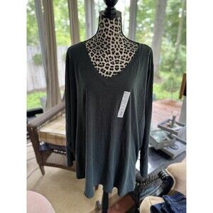 Sonoma Everyday Tee Crew Long Sleeve Shirt  Green 100% Cotton Plus New V-neck 4X